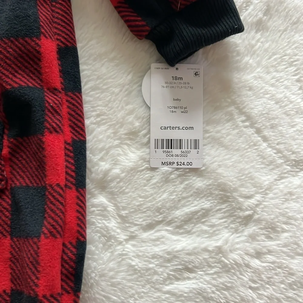 New Carter's New Plaid Hooded Fleece One Piece - New Kids 18M